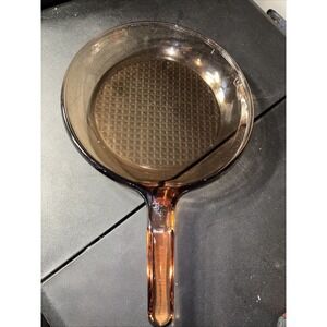 Visions 10" Skillet Amber Brown Glass Frypan Waffle Bottom Corning Ware